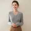 Suave y Acogedor~ Nuevo Suéter de Cachemir 100% Puro Otoño e Invierno para Mujer, Suéter Base de Punto Ajustado con Cuello en V