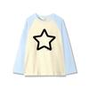 Otoño 2023 nuevo top de manga raglán con costuras en blanco y negro, holgado, versátil, adelgazante, casual, con estampado de estrella de cinco puntas, ropa de mujer