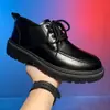 Zapatos Casuales de Cuero para Hombre de Otoño, Zapatos de Punta Ancha, Zapatos de Trabajo Británicos, Zapatos de Cuero Pequeños Negros de Moda, Zapatos de Moda de Boca Baja