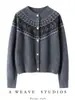 Chaqueta Cardigan de Punto Grueso Estilo Fair Isle con Mangas Raglán de Cachemira Pura para Mujer Petite Suelta