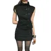 Chaleco elegante estilo Y2K para ir al trabajo, con cuello mao, doble botonadura y entallado a la cintura, chaleco blazer sin mangas slim-fit negro para mujer