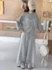 Conjunto de Sudadera Gris Nueva y Pantalones de Pierna Ancha para Niñas, Atuendo de Dos Piezas de Moda para Niños Mayores, Ropa Casual y Elegante de Otoño