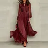 Moda europea y americana para mujer 2026, estilo popular transfronterizo, color liso, moderno, de malla, de encaje, con mangas abullonadas, vestido largo