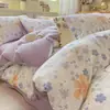 Conjunto de Gaze Franzida tipo Nuvem de Quatro Peças Rosa-tons Flor de Rosa Roxo Claro Estilo Pastoral Suave Roupa de Cama para Quarto de Meninas Pode ser Enviado por Dropshipping