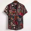 Lino Moda Hombre Patrón de Tortuga Verano Impresión 3D Transpirable Manga Corta Camisa Top Camisa de Verano Cuello