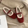 Zapatos Mary Jane Redondos Estilo Coreano con Lazo para Mujer 2026 Calidez con Terciopelo Adicional Correa Única Suela Suave Zapatos de Algodón con Piel para Exteriores