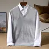 Suéter versátil 100% lana pura para hombre, chaleco de lana con cuello en V, chaleco de punto sin mangas, chaleco de lana elegante y rejuvenecedor para hombre