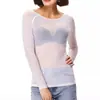 Camiseta Transparente de Malla Negra para Mujer, Otoño 2023, Manga Larga, Sexy, Transparente, Malla Fina. Camisa de Malla Elástica