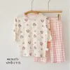 Coelho de Pão 2026 Verão/Inverno Novo Conjunto de Pijama Infantil em Liocel Desenho Animado Gola Redonda Manga Três Quartos Calça Roupa para Ar Condicionado