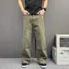 Pantalones de trabajo retro estilo japonés para hombre, de color marrón, con patas curvas, hechos de lona pesada, corte holgado, pierna ancha, adecuados para primavera y otoño, pantalones largos casuales y versátiles