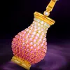 Artesanato Antigo Herdado, Pingente de Corindo Vermelho Degradê Paz e Alegria, Vaso de Tesouro Estilo Palaciano, Vaso de Flores, Colar de Zircônia para Mulheres