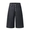 G60008 Shorts de Mezclilla Cortos de Moda Unisex Estilo Americano Color Mezclilla Cruda Cierre de Botones Diseño High Street Holgados para Hombre