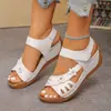 Sandalias de Plataforma con Cuña y Punta Abierta de Verano con Velcro para Aumentar la Altura Suela Gruesa Sandalias de Punta Abierta Correa Única Flor Sandalias para Mujer