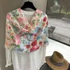 Bufanda Floral Pequeña de Seda Estilo Étnico Fresco de Nicho Chal de Protección Solar de Verano Chal de Capa para Jugar en la Playa de Algodón y Lino