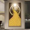 Nova Pintura a Óleo Dourada de Fênix Chinesa de Luxo Feng Shui Animal Pavão Mural Pintura em Tela Pintura Spray Pintura a Óleo Pintura de Parede de Hotel