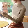 Camiseta interior de cuello alto medio para mujer, adecuada para usar como capa exterior en primavera y otoño, top negro elegante de cuello medio, manga larga blanca con forro polar para otoño e invierno