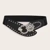 Sello de Cintura Ancho con Costura de Pedrería Sello Elástico de Cintura con Diamante Cinturón para Abrigo Falda de Mujer Sello Elástico de Cintura de Cuero Sintético