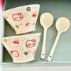 Tazón de Arroz Cherry Kitty de Alto Valor Estético para Uso Doméstico, Vajilla de Cerámica Esmaltada de Color, Lindo Tazón para Ensalada de Frutas y Postres, Tazón para Yogur