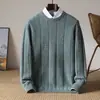 Nuevo suéter de punto para hombre de lana 100% pura para otoño e invierno, cuello redondo, jacquard, engrosado, top de punto básico casual