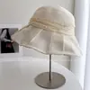 Sombrero de Pescador Plegado de Papel Japonés Estilo Hada para Mujer, Sombrero de Sol de Paja para Verano, Sombrero de Cubo Artístico con Visera de Cinta de Tencel Plegado