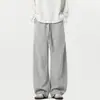 Estilo de Rua Outono e Primavera Vintage Plus Size Masculino Cinza Largo Casual Calça de Moletom com Efeito Drapeado