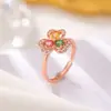 Anillo Dopamina Yilu Colorido Turmalina Plata Esterlina S925 Chapado en Oro Rosa Pétalo de Trébol Incrustado Modelo Más Vendido