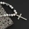 Collar cruz con puntadas reflectantes y cuentas, diseño de nicho femenino, cadena para suéter de acero de titanio, no se decolora, hip hop, moderno, para hombre