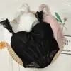 Top Sexy Puro de Gasa de Encaje con Lazo y Tirantes con Varillas Latón Cintura Ceñida Adelgazante Nicho Spice Girl para Mujer