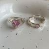 Anillo de Zirconia Rosa con Forma de Corazón Dulce y Fresco para Mujer, Estilo Coreano, Moderno y Elegante, Nuevo Anillo Abierto con Forma de Corazón para Dedo Índice, de Moda