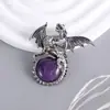 Joia Pingente de Pterossauro Mais Vendida Transfronteiriça, Pingente de Colar com Pingente de Pedra Natural Cristalina Redondo Fashion, Atacado do Fabricante