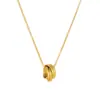 Collar Cruzado de Joyería Geométrico Simple Colgante Redondo Diseño de Nicho Cadena para Clavícula Acero Inoxidable Chapado en Oro Collar para Mujer