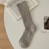 Calcetines de doble costura para mujer, otoño e invierno, color liso, acanalados, algodón puro, calcetines de media pantorrilla, tendencia ins japonesa, minimalista, versátiles, calcetines holgados