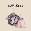 Conjunto de Camisa para Niños Verano 2026 Estilo Nuevo Camisa de Manga Corta con Estampado Completo de Rosas y Pantalones Ropa de Niños de Moda