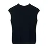 Top de Punto sin Mangas Cuello Redondo de Lino Lyocell para Mujer, Top de Lana Versátil de Manga Corta Ajustado para Verano, Ropa Interior Elegante