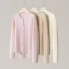 Cárdigan de Cachemir para Mujer 100% Cachemir Puro Casual Versátil Holgado Color Sólido Trenzado Cuello Redondo Suéter de Punto Chaqueta