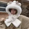 Gorro y Bufanda de Osito Uno para Mujer Invierno 2024 Nuevo Lindo Protección para Orejas Resistente al Frío Gorro con Forro de Felpa Cálido Gorro Lei Feng Moderno