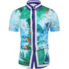Camisa de Manga Corta con Flores para Hombre, Nueva Moda Transfronteriza de Verano, Impresión Digital 3D, Camisa Ajustada, Fabricante