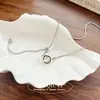 Collar de Acero de Titanio de Alta Gama con Doble Anillo Incrustado de Diamantes Estilo Fresco de Nicho Cadena de Suéter Ajustable Cadena para Clavícula Accesorios para Mujer