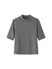 Camiseta de Manga Media de Cuello Alto Parcial para Mujer de Lana Tencel, Nuevo Estilo Otoño 2026, Top Elástico Ajustado con Hombros Rectos