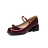 Nuevos zapatos de charol para mujer correa de lazo simple boca poco profunda zapatos de una sola capa tacón medio zapatos casuales 32-48 talla grande zapatos de comercio exterior