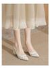 Sapatos de Salto Alto para Mulheres 2024 Primavera Novo Estilo Coreano Bico Fino Boca Rasa Bordados Salto Grosso com Saias Sapatos de Moda Elegantes