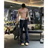 Calça de Moletom Fitness Americana Juvenil Masculina Cleanfit Bordada Casual Reta Levemente Drapeada Larga Calça Forrada com Fleece