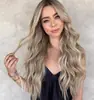 Perucas de Comércio Exterior Estilo Europeu e Americano para Mulheres, Cabelo Longo Ondulado com Mechas, Rede Rosa, Aplique de Fibra Sintética de Alta Temperatura, Estilo Europeu e Americano Fashion