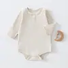 Macacão de bebê de manga comprida, coleção primavera e outono, algodão puro grau A, body para recém-nascido, pijama de puxar, roupa canelada para bebê