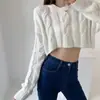 Suéter Cropped Twist Sexy Estilo Europeu e Americano Feminino Primavera e Outono Novo Cor Sólida Versátil Slim Fit Emagrecedor Suéter Pulôver