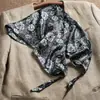 Pañuelo Triangular de Encaje Floral Estilo Francés para Mujer, Estilo Pastoral, Tocado con Lazo Negro para la Cintura, Turbante Vintage, Bufanda de Seda para Protección Solar