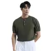 Camiseta de Punto de Manga Corta de Talla Grande Europea de Venta Caliente Transfronteriza para Hombre, Camiseta de Negocios con Cuello Henley, Seda de Hielo Verano Fábrica Venta al por Mayor