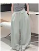 Calça larga de verão estilo coreano 2026 novo modelo, calça casual branca de cintura alta que afina, com design de botões e bainhas dobradas