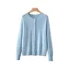Cárdigan de cuello redondo cepillado de seda, cachemir y lana para mujer, chaqueta de punto versátil simple y elegante, top cepillado para otoño