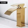 Grifo de lavabo negro para baño transfronterizo, frío y caliente, boca curva, salida tipo cascada, mesa de tocador de baño, lavabo de hotel, altura